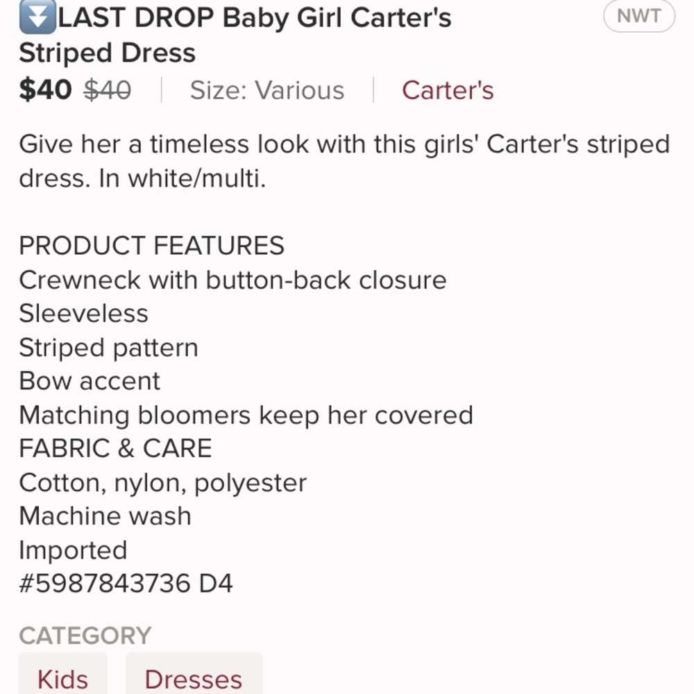 Baby Girl Carter's Striped Dress - Picture 3 of 3